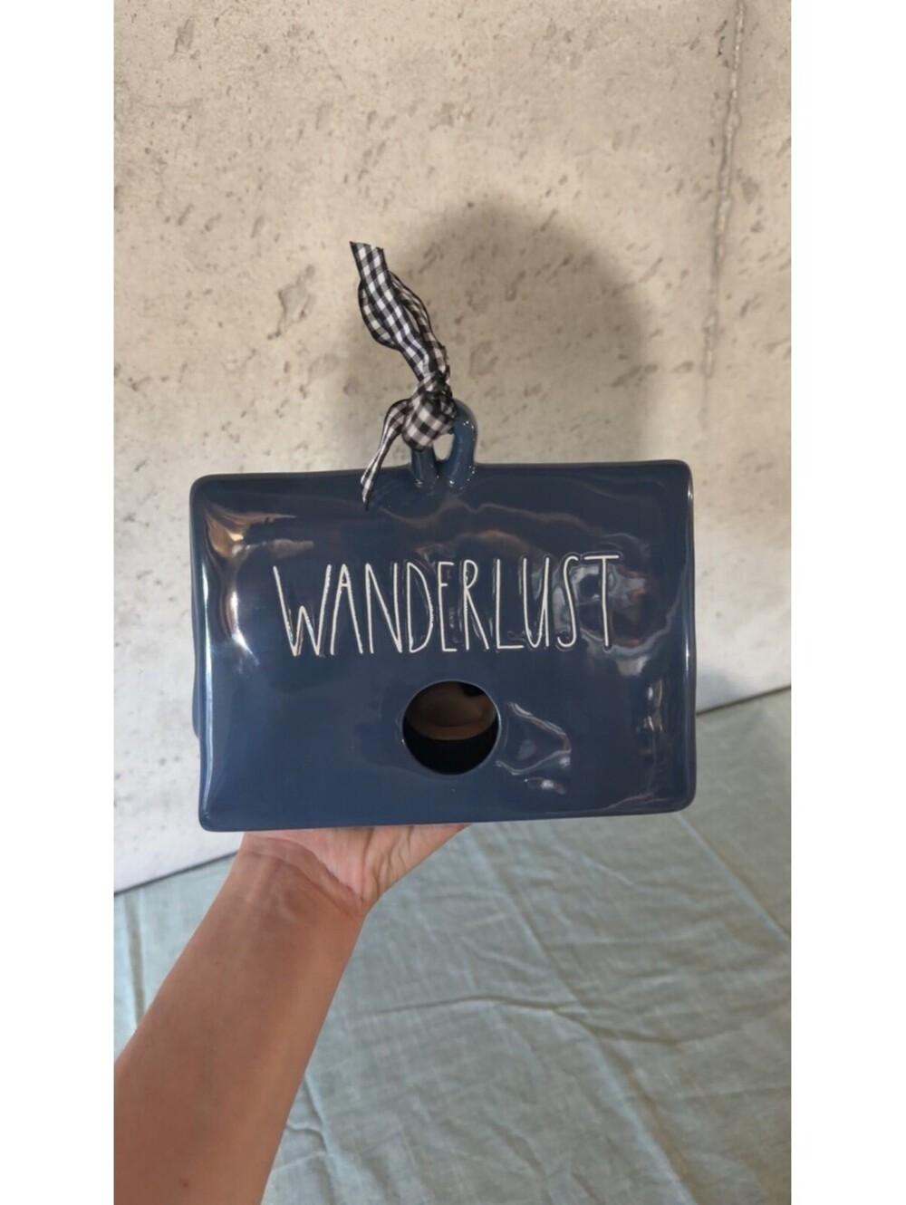 Rae Dunn WANDERLUST Tent Birdhouse Blue Bird House Camping Fun Sculpture New